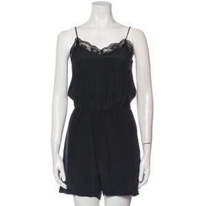 NWT Anine Bing Silk Black Lace Trim Romper